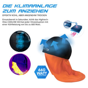 Descrizione tecnica del prodotto della bandana refrigerante SX3 con protezione del collo di E.COOLINE