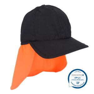 Vista frontale del berretto da baseball refrigerante E.COOLINE con protezione UV per il collo