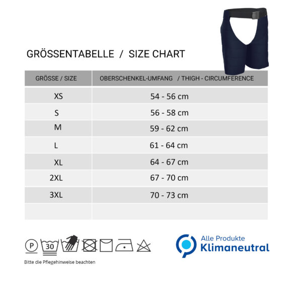 Tabella con taglie dei chaps refrigeranti SX3 di E.COOLINE