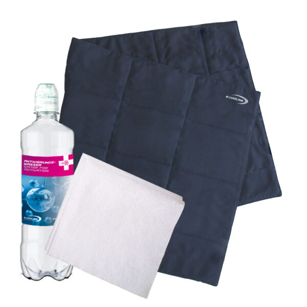Primo kit di emergenza da calore al mondo – coperta refrigerante, bottiglia d’acqua e panni di carta assorbente