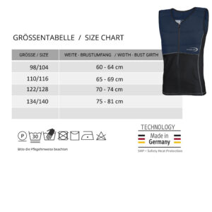 Taglie del gilet rinfrescante Repower Kids con cerniera di E.COOLINE, dispositivo medico