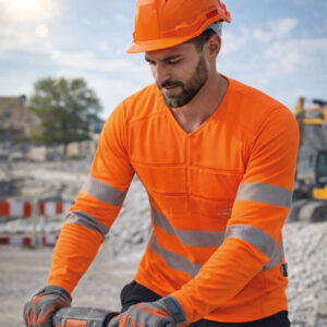 Lavoratore edile con E.COOLINE PowerSignal Shirt SX3 Alta visibilità Classe 2 - Calore, UV, visibilità durante il lavoro