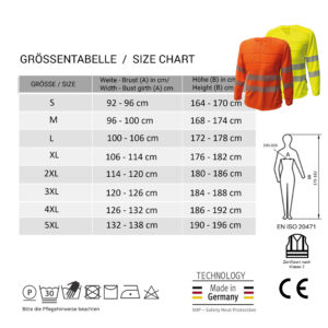 Tabella taglie E.COOLINE PowerSignal Shirt SX3 Alta visibilità Classe 2