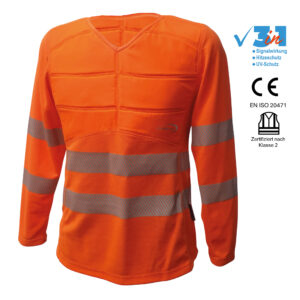 E.COOLINE PowerSignal Shirt SX3 Alta visibilità Classe 2 Arancione ad alta visibilità per lavoratori all'aperto
