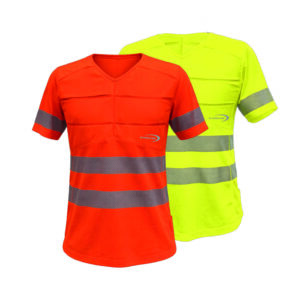 T-shirt refrigerante SX3 con catarifrangenti E.COOLINE in giallo e arancione fluo